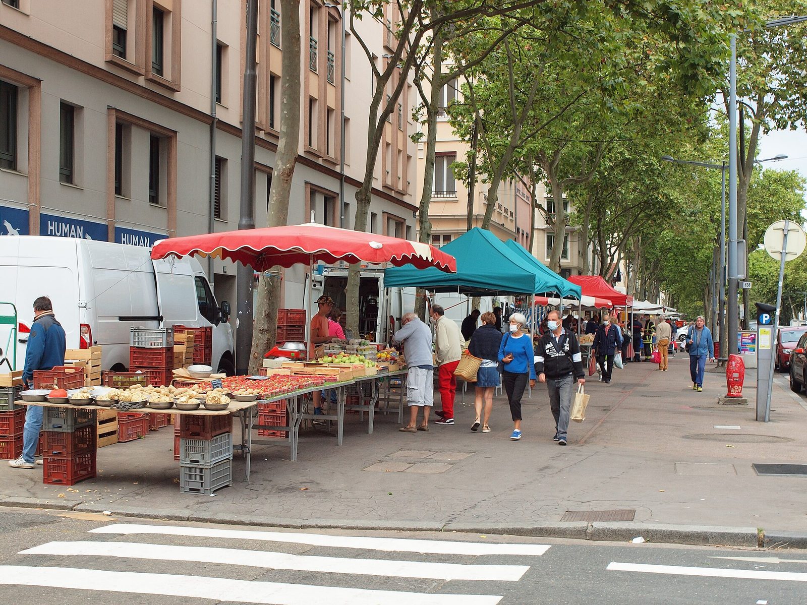 Puestos del mercado del bulevar de la Croix-Rousse bajo los plátanos