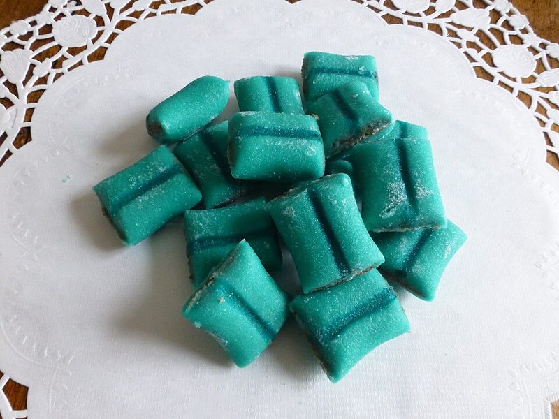 Coussins de Lyon, bombones verdes con forma de cojín
